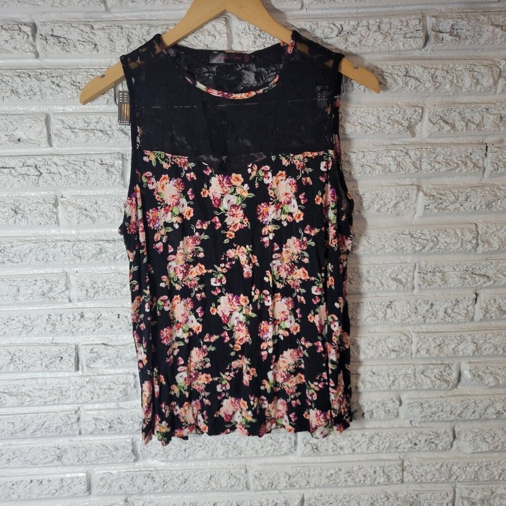 Sheila Rose Womens Top 2X Plus Sleeveless Casual Black Pink Floral FLO55E